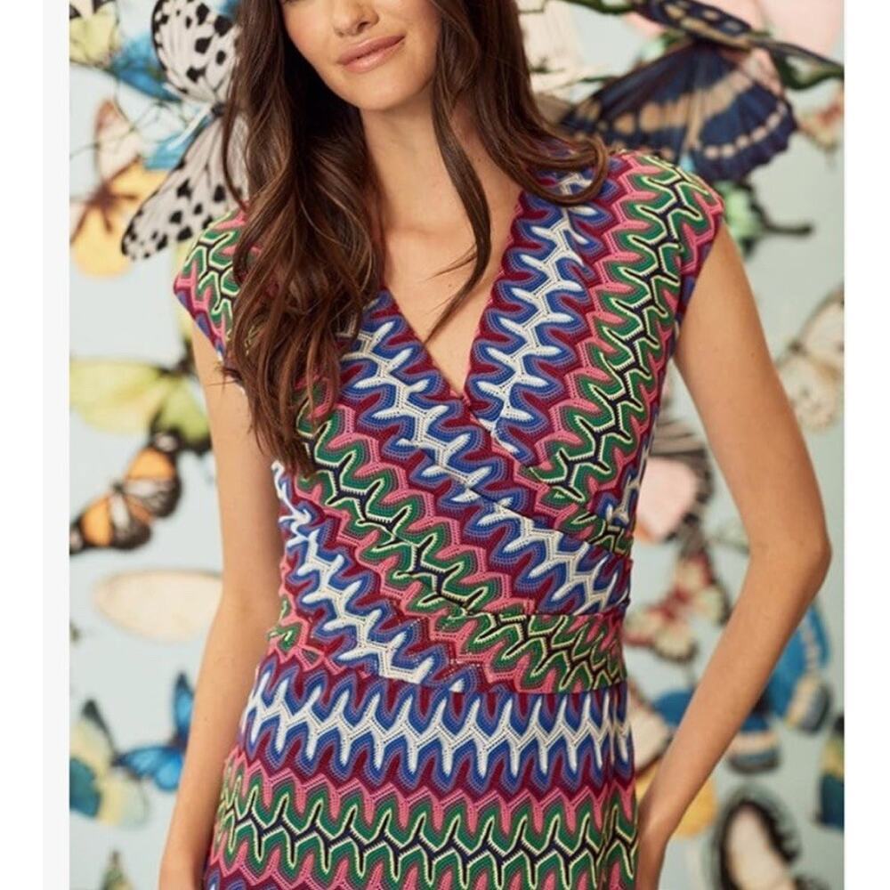 Maggy London Womens Crochet Stripe Surplic Pink Green Blue Size 10‎ NWT $149 - Picture 4 of 10